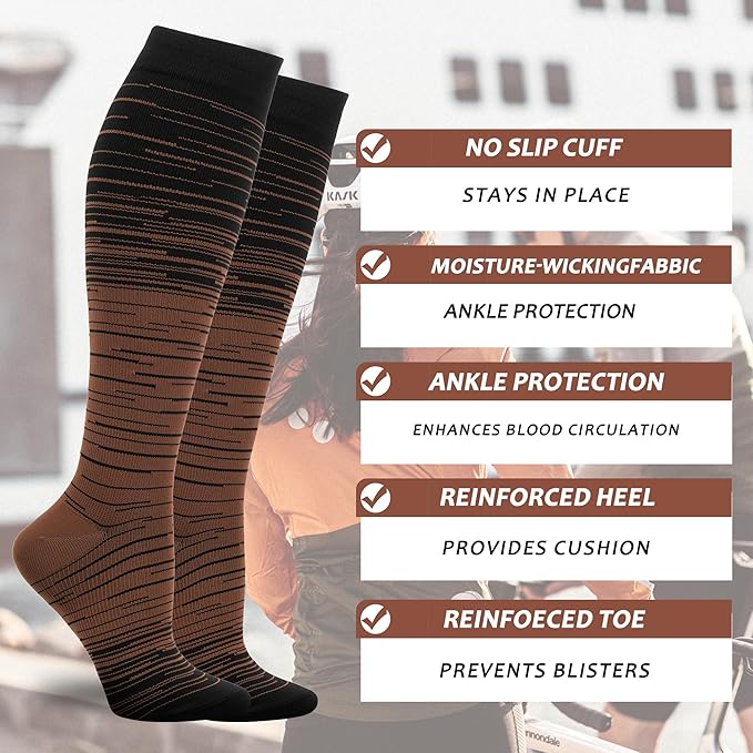 fenglaoda 3 Pairs Compression Socks for Women & Men Knee High Nurse Pregnant Cute Medical Running Travel Athletic