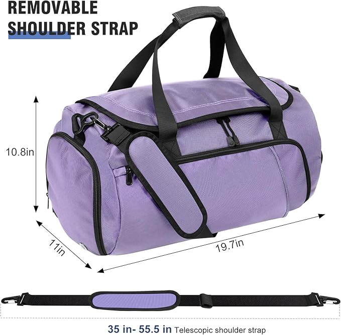 Gym Bag for Men Women With Shoe Compartment & Wet PocketWater Resistant Sports Gym Bag 、shoulder bag、messenger bag Carry On Duffel Bag forWeekend Overnight Traveling (Purple)