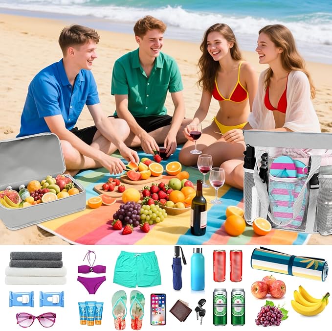 SelfTek Beach Tote Bag with Cooler compartment, Waterproof Sandproof Daily Pool Swim Travel Essentials