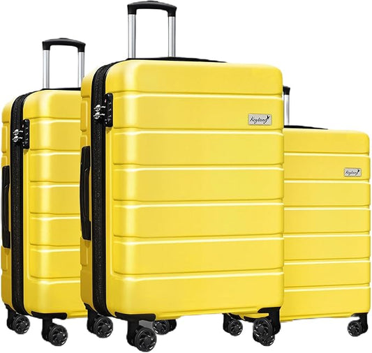 3-Piece Hardshell Luggage Set, Lightweight Expandable Suitcase with TSA Lock and Double Spinner Wheels, 20% Expansion for Extra Packing, Carry-On and Checked Bags, Yellow