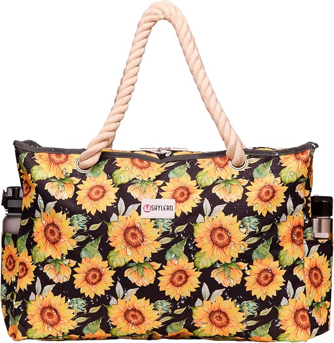 Beach Bag and Pool Bag Has Cooler Pocket, 7 Pockets Total, Zip Top. Family Size Waterproof Beach Tote