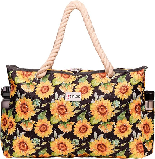 Beach Bag and Pool Bag Has Cooler Pocket, 7 Pockets Total, Zip Top. Family Size Waterproof Beach Tote