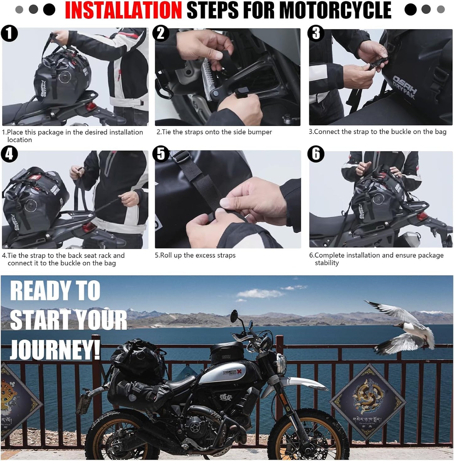 Waterproof Duffel& Luggage Bag - Motorcycle Dry Bag Tail Saddle Bags with Roll Top Closure,Large Storage Space,for Camping, Kayaking, Fishing & Traveling(Orange, 25L)