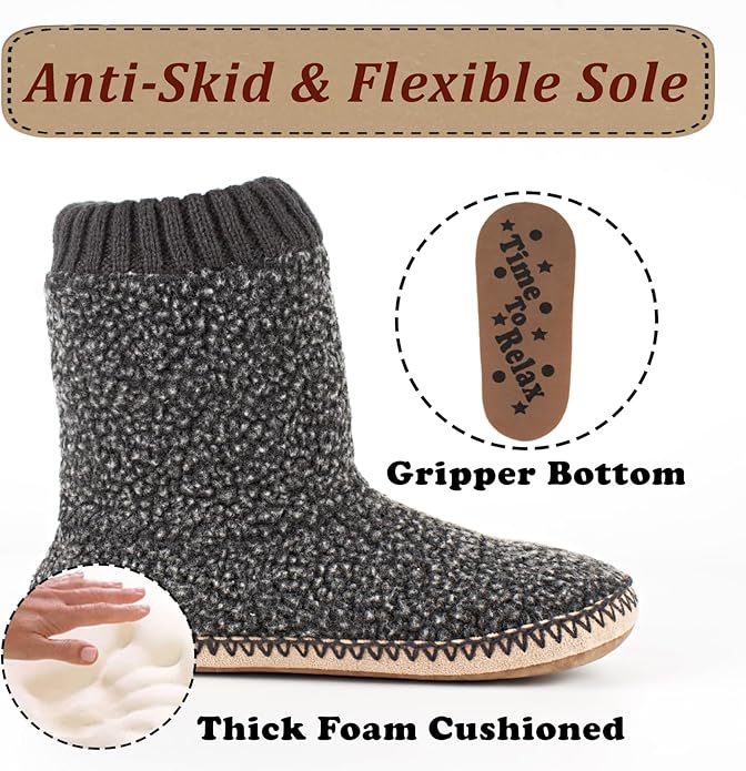 cosyone1997 Boot Slippers for Men Indoor Soft Sole, Warm Fuzzy Slipper Socks with Non Slip Grips