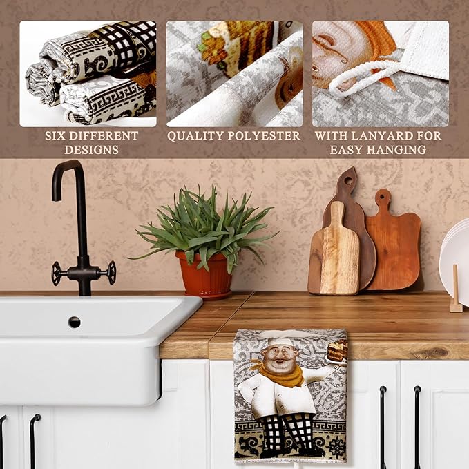 Bencailor 6 Pcs Funny Chef Kitchen Towels Colorful Dish Hand Towels Farmhouse Decorative Tea Washcloth for Bathroom Kitchen Fall Autumn Decor 24 x 16''