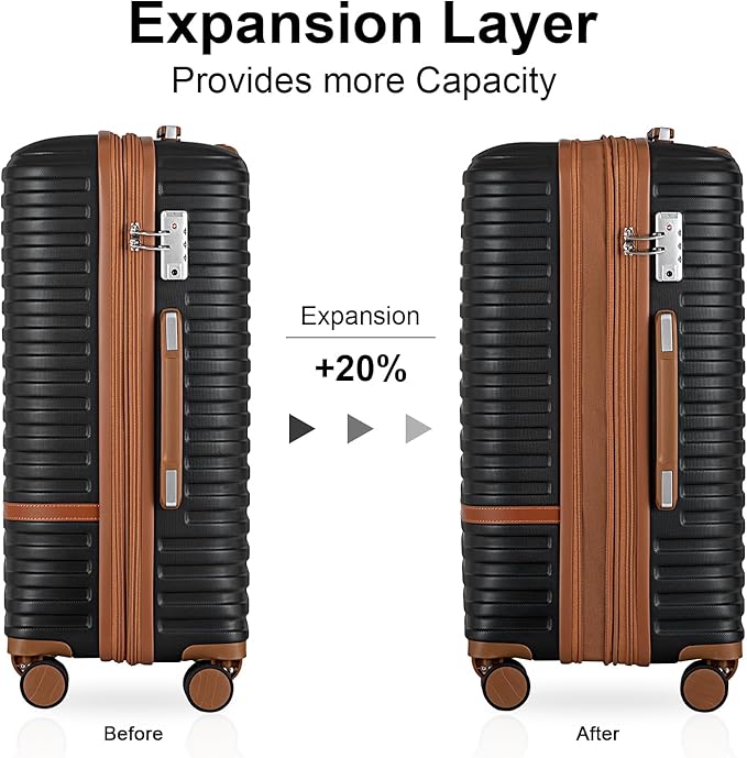 Joyway 24 Inch Checked Luggage, Expandable Suitcase with Spinner Wheel, 3 Piece Hard Shell Luggage Set with TSA Lock(Black)