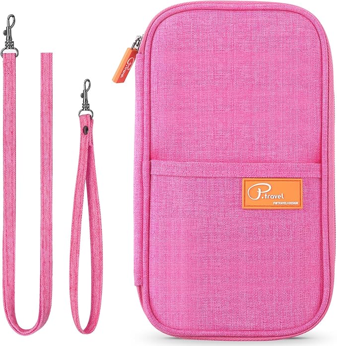 VanFn RFID Travel Passport Wallet, Family Passport Holder, Trip Document Organizer P.Travel Series (Rose Red)