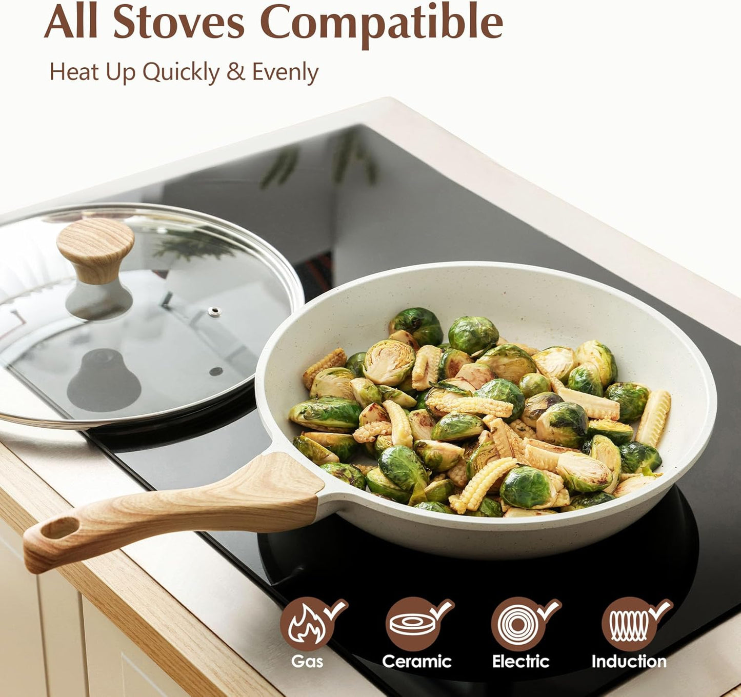 SENSARTE Nonstick Ceramic Frying Pan Skillet with Lid, 10 Inch Omelet Pan, Healthy Non Toxic Chef Pan, Induction Compatible Egg Pan with Heat Resistant Handle, Free of Intentionally Added PFAS/PTFE