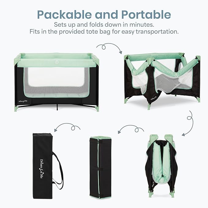 Dream On Me Zodiak Baby Playard, Breathable Mesh Sides, Soft Comfortable Mattress, Quick & Easy to Fold with Travel Carry Bag, Compact Space Saving Design - Mint