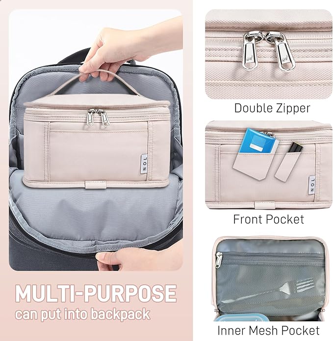 NOL Natural Organic Lifestyle Small Lunch Bag Mini Lunch Box Insulated Lunch Bag for Men/Women Leakproof Cooler Tote Bag Lightweight Nylon Waterproof Lunch Box For Work, Cream