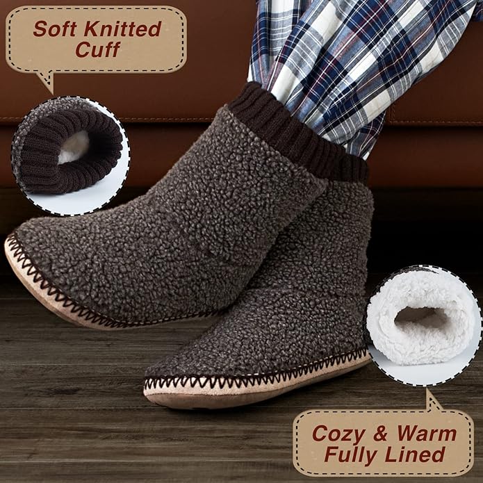 cosyone1997 Boot Slippers for Men Indoor Soft Sole, Warm Fuzzy Slipper Socks with Non Slip Grips