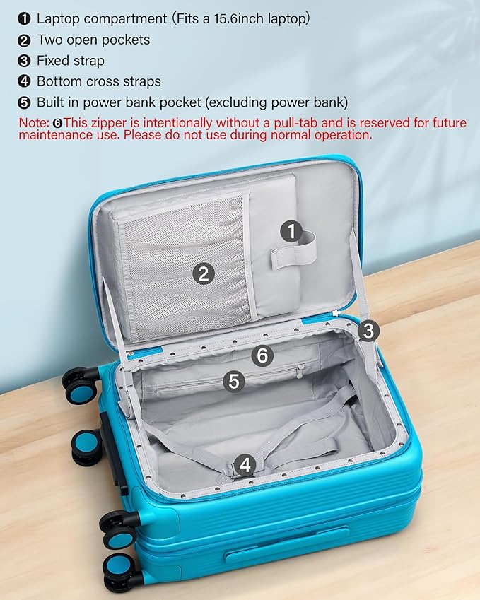 Hanke Expandable Luggage Top Opening Travel Luggage Rolling Suitcase with Cup Holder Hard Shell Suitcases with Wheels (Caribbean Blue +20 Inch EXT)