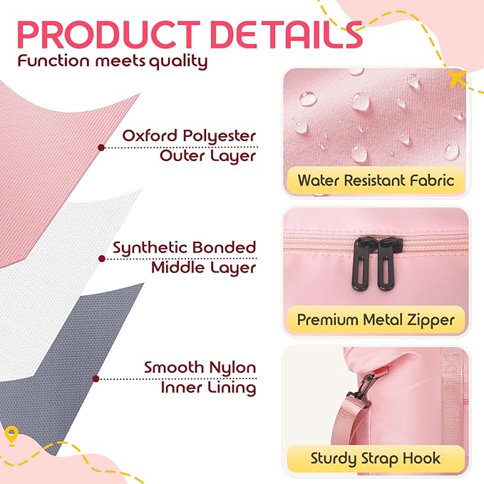 Duffle Bag for Travel, Carry-on Travel Bag with Trolley Sleeve, Sport Gym Bag for Women, Overnight Bag for Men, Hospital Bag for Labor and Delivery (Pink)