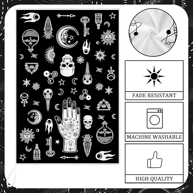 Bencailor 6 Pcs Gothic Kitchen Towels Spooky Tarot Dish Hand Towels Moon Sun Witch Tea Washcloth for Horror Party Gifts Bathroom Kitchen Goth Decor 24 x 16''