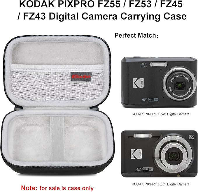 Elonbo Camera Carrying Case for KODAK PIXPRO FZ55 / FZ53 / FZ45 / FZ43 16MP Digital Camera, Vlogging Camera Storage Holder TTravel Bag, Mesh Bag Fits Batteries, Cable, Memory Card, Card Reader,Black