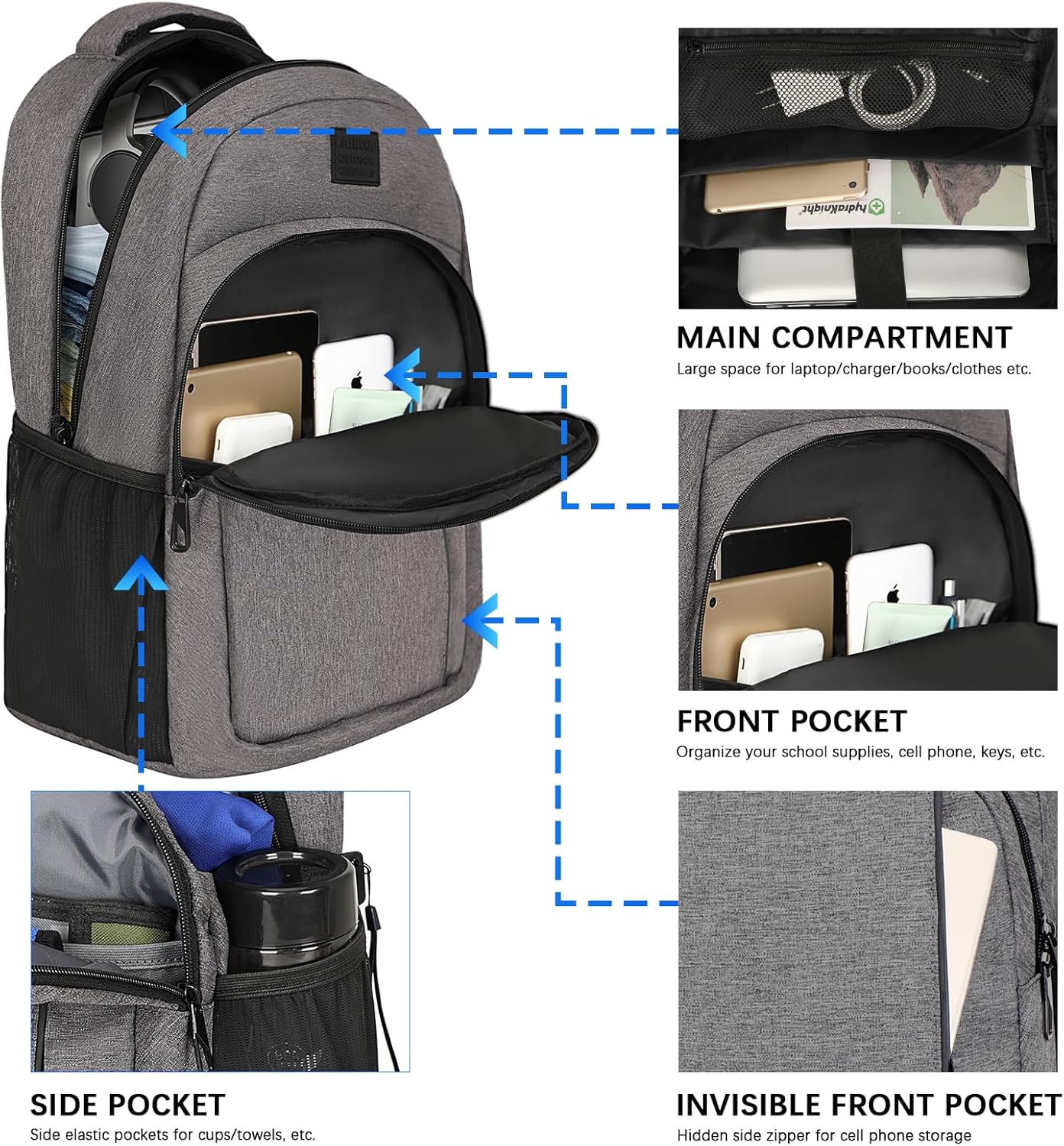 LARIPOP Extra Large Backpack,17.3 Inch Business Laptop backpack for Men Women with USB Charging Port,Water-Resistant Laptopack Weekender Daypack for Work College Computer