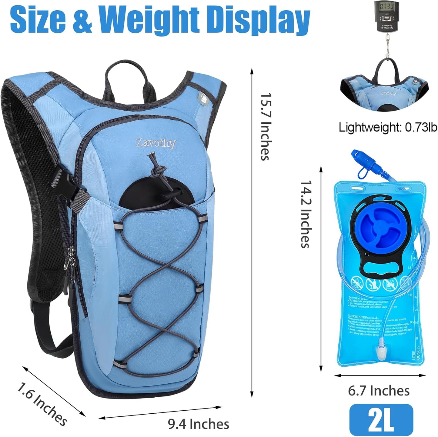 Zavothy Hydration Backpack with 2L Hydration Bladder Water Backpack for Hiking Hydration Pack for Running Cycling Hiking