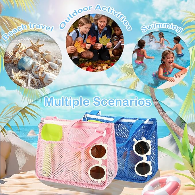 Mesh Beach Bag, Large Beach Tote with Zipper Pocket, Toys Pool Bag for Family Travel Vacation Cruise Essentials