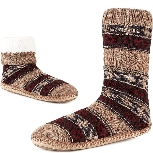 Cozylook Mens Slipper Socks Fleece Lined Non-slip Soles, Winter Soft Thick Cozy Home Boots, Warm Fuzzy House Shoes Indoor