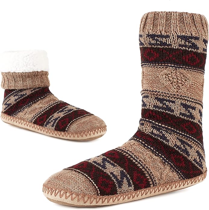 Cozylook Mens Slipper Socks Fleece Lined Non-slip Soles, Winter Soft Thick Cozy Home Boots, Warm Fuzzy House Shoes Indoor