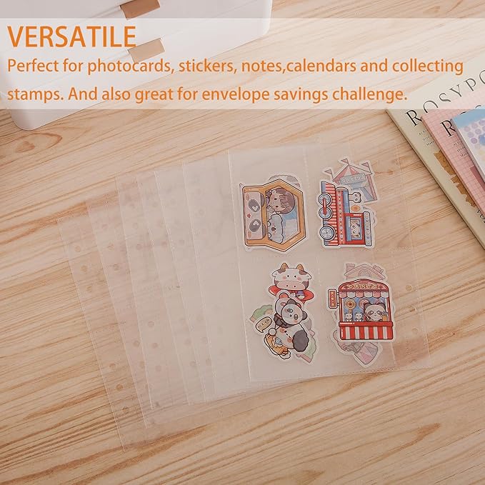 30pcs Pocket Sleeves for A5 6 Ring Binder, 4-Pocket Double-Sided Sheets Inserts Refill Pages for Kpop Photo Cards, Savings Challenges, Sticker Collecting Album Binder (90 Micron Thickness per Layer)