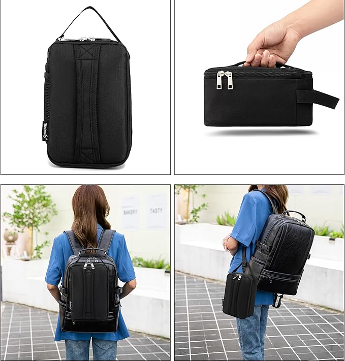 BEIMILY Mini Insulated Lunch Bag for Women Men, Portable Refrigerated Lunch Box,Soft Insulated Tote Cooler Bag for Work Camping Hiking Beach Picnic with Comfort Handle and Removable Hand Strap(Black)