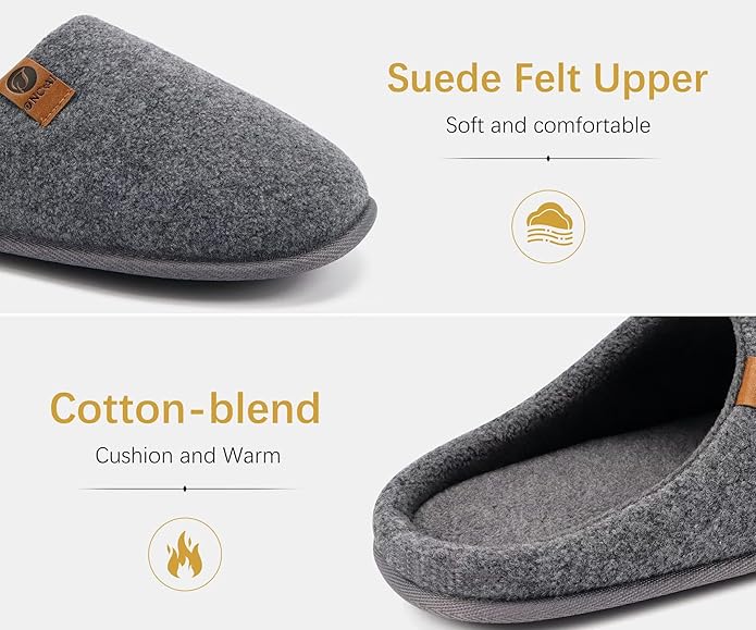 ONCAI Men's House Slippers Memory Foam Slip-On Warm Cozy Scuff Home Bedroom Shoes with Indoor/Outdoor Rubber Soles US Size 7-15