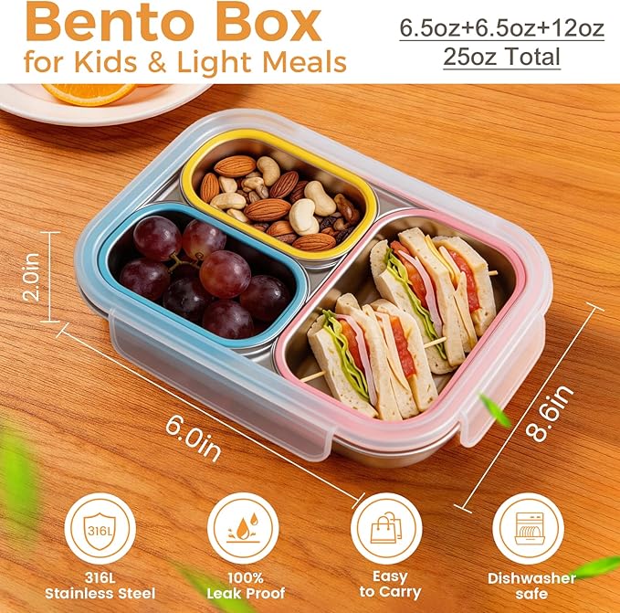 Premium 25oz SUS316L Stainless Steel Lunch Box Bento Box - Reusable Metal Snack Containers with Lids for Kids & Adults - Daycare/School/Work/Travel - Superior Corrosion-resistant (Dopamine)