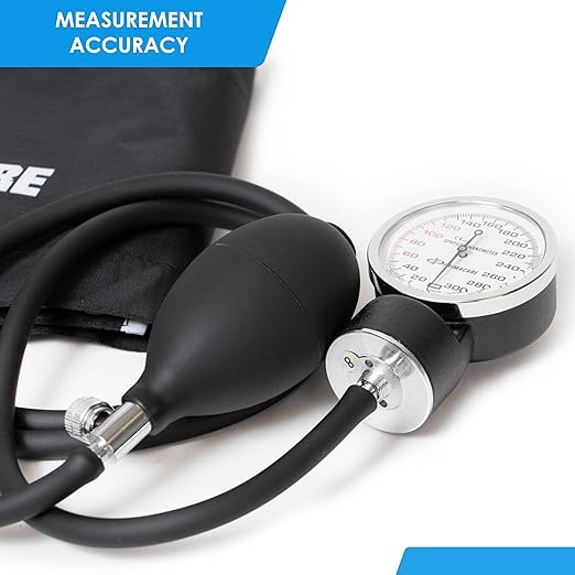 PrimaCare Medical DS-9197-BK Professional Classic Series Manual Adult Size Blood Pressure Kit, Emergency Bp kit with Stethoscope and Portable Leatherette Case, Nylon Cuff, Black