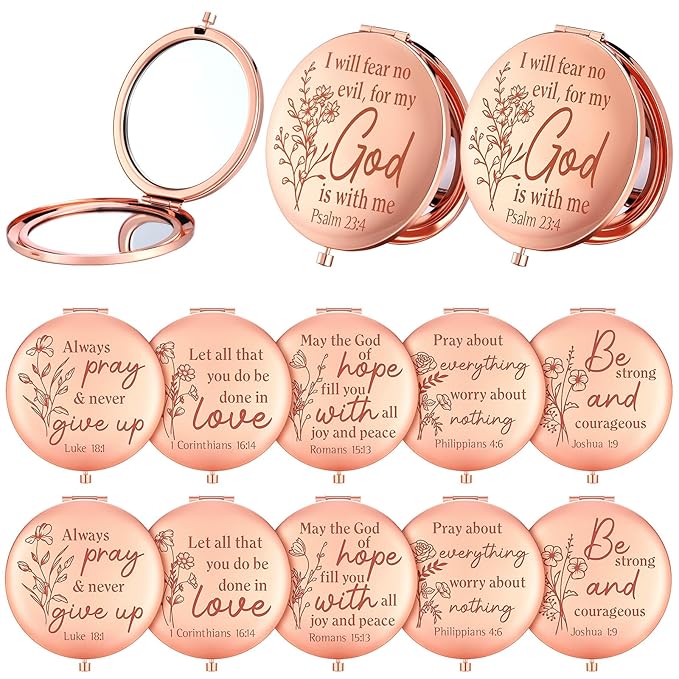 12 Pcs Christian Gifts Mirror for Women Bulk Easter Bible Verse Makeup Compact Pocket Mirror Inspirational Christian Party Religious Gift for Coworker Teacher Employee Travel Church Scripture