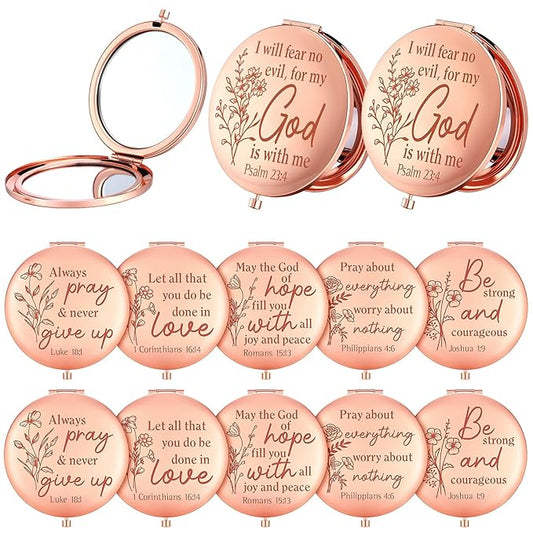12 Pcs Christian Gifts Mirror for Women Bulk Easter Bible Verse Makeup Compact Pocket Mirror Inspirational Christian Party Religious Gift for Coworker Teacher Employee Travel Church Scripture