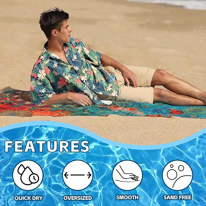 Beach Towel,Vintage Colorful Mandala Dark Eyes Lightweight Compact Sand Free Quick Dry Oversized Pool Swimming Towels for Girls Women Adults,29.5"×59"