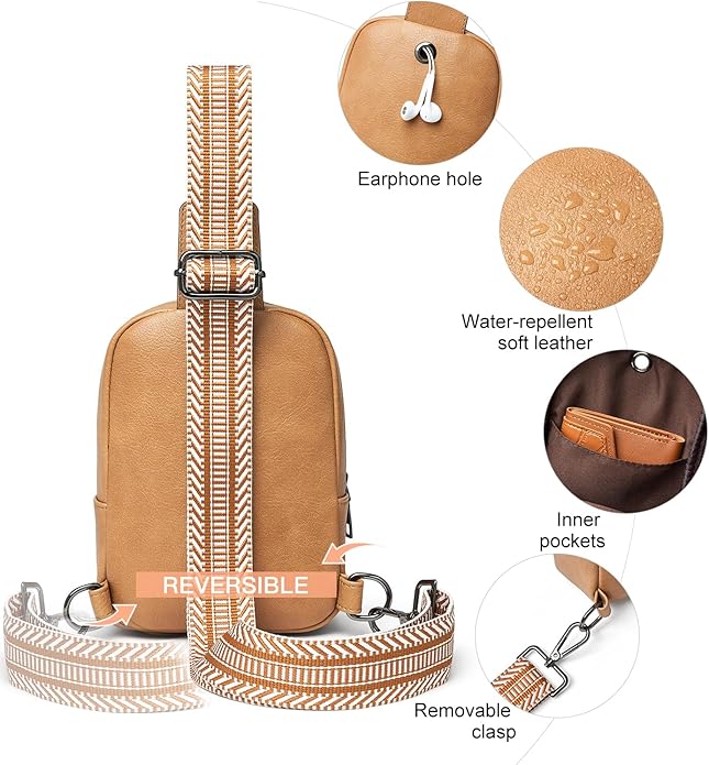 Sling Bag For Women Faux Leather Small Casual Daypack Backpack Fanny Pack Crossbody Chest Bags Purse
