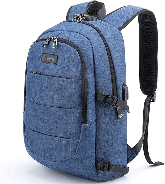Tzowla Travel Laptop Backpack Water Resistant Anti-Theft Bag with Giant Tumbler Holder Pocket and Lock 17.3 Inch Computer Business Backpacks for Women Men Work College Gift,Casual Daypack(Blue)