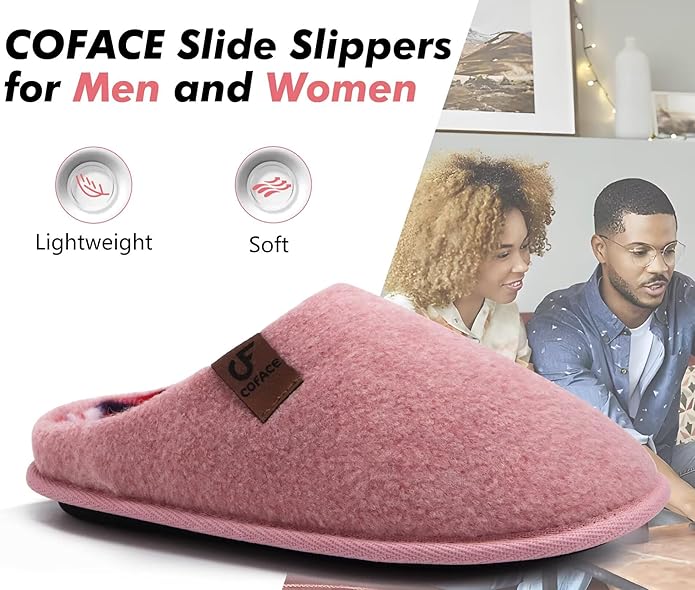 COFACE Unisex Mens Womens Cozy Memory Foam Scuff Slippers Casual Slip On Warm House Shoes Indoor/Outdoor Felt Sandal Slippers Size 4-15