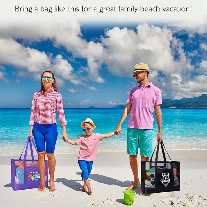 Reusable Large Beach Bags With 2 Pockets & Zipper, Lightweight Beach Tote for Poolside, Trip/swim