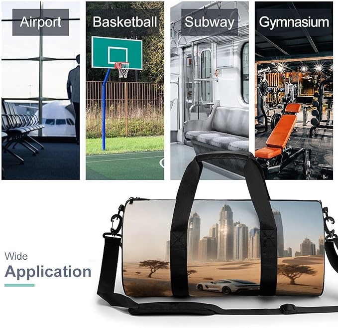 Sports Gym Bag for Women Men Travel Duffel Bag Tote Weekender Bag City Skyline Carry on Overnight Bag for Travel Swimming Fitness Workout Sports Duffle Bag
