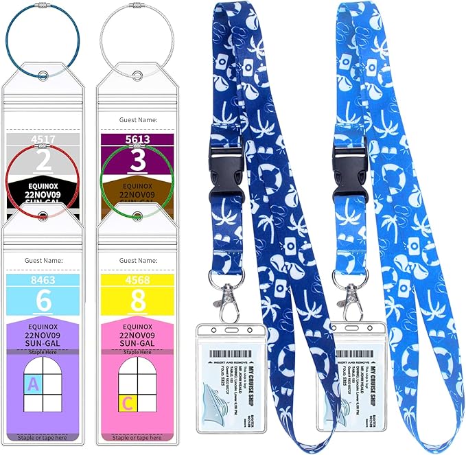 4 Royal Caribbean & Celebrity Cruise Luggage Tag Holders with 2 Cruise Lanyards, Luggage Tag Holder and Cruise Lanyard with Ship Card Holder for Royal Caribbean & Celebrity Lines 2025-2026