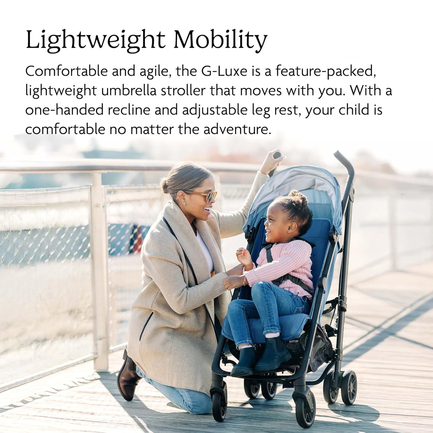 UPPAbaby G-Luxe Umbrella Stroller/Lightweight Design for Easy Travel/One-Step Fold + Recline/XL Basket + Canopy/Cup Holder Included/Charlotte (Coast Blue Mélange/Carbon Frame)