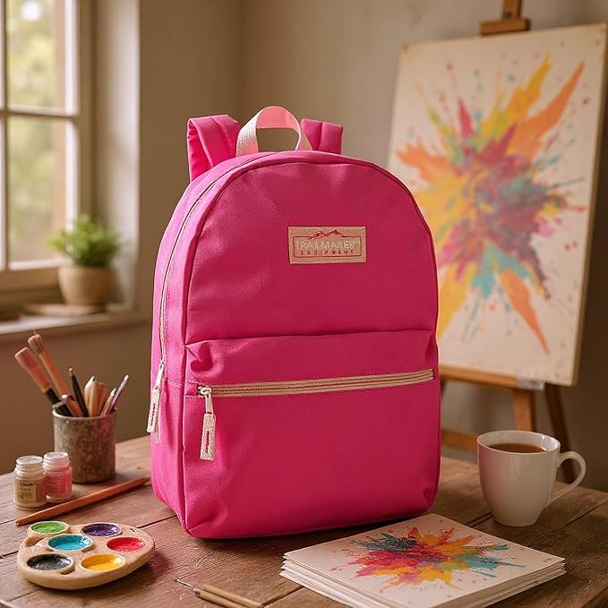 Trail maker Classic 17 inch Backpacks with Adjustable Padded Straps | School Backpacks for Girls, Boys (Pink)