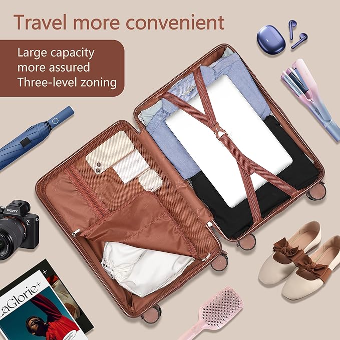 20-Inch Carry on Luggage,Carry-on Suitcase with Spinner Wheels and TSA Lock, 22x14x9 Airline Approved,Hardside Lightweight Travel Carry-on Luggage,Small Rolling Luggage (Silvery, 20 IN)