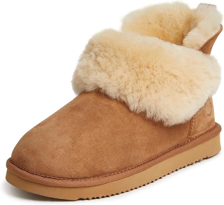 Dearfoams Women's Fireside Shearling Water Resistant Indoor/Outdoor Foldover Boot Slipper