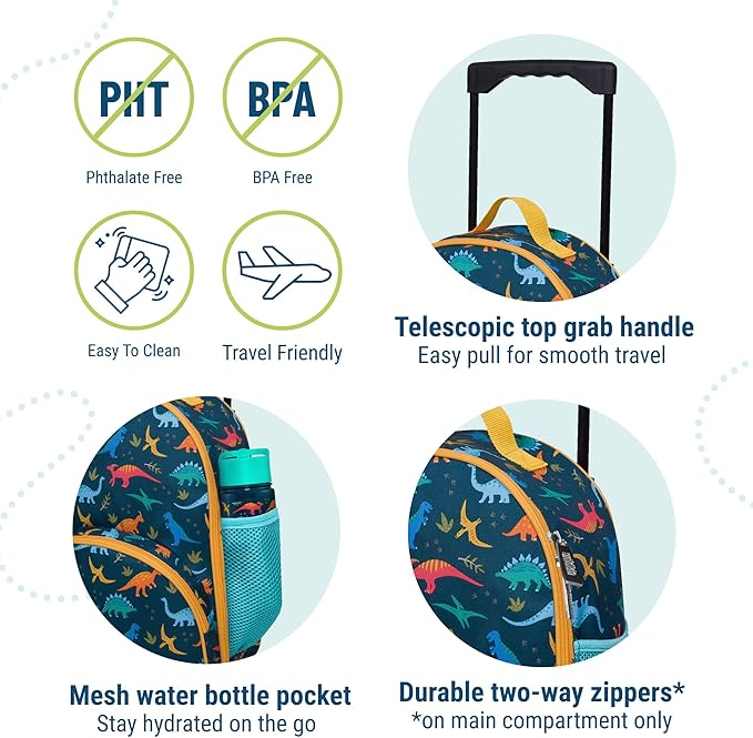 Wildkin Kids Rolling Luggage – Carry-On Size for School & Overnight Travel