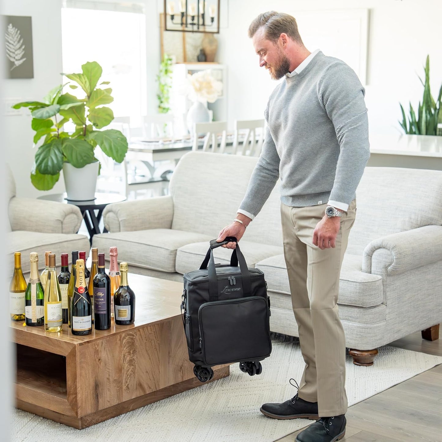 Wine Bags for Travel - 6 Bottle Wine Bag/Wine Carrier - Wine Luggage For Professionals and Consumers. 3-in-1 Wine Tote, Rolling Suitcase and Insulated Cooler Bag with Removable Dividers