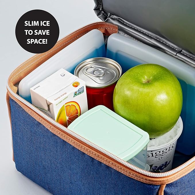 Cool Coolers by Fit & Fresh 8 Count Slim Ice Packs, Quick Freeze Space Saving Reusable for Lunch Boxes or Coolers, Clear Blue Kids Ice, (Pack of 6)