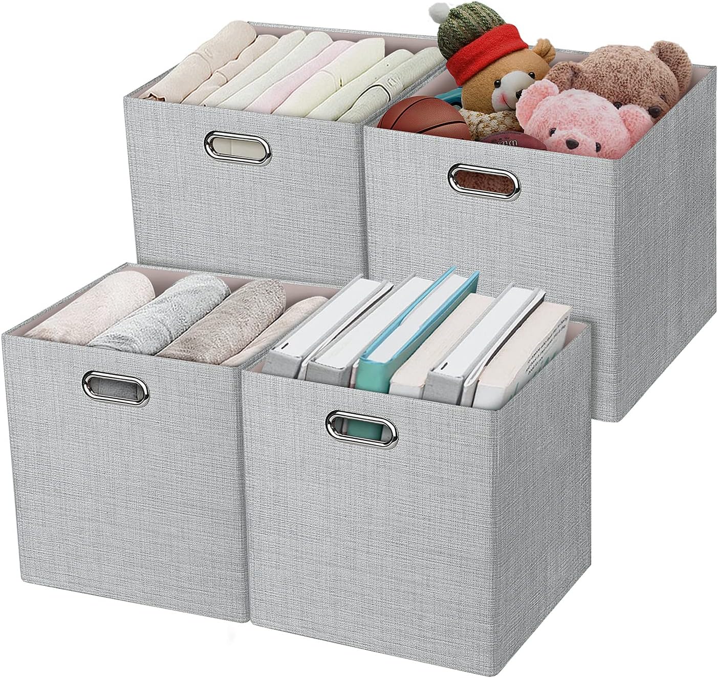 11 Inch Cube Storage Bins for Organization, Fabric Storage Cubes Closet Storage Bins for Cube Organizer, Thick and Heavy Duty Storage Baskets for Shelves, 4pcs, Sliver Grey
