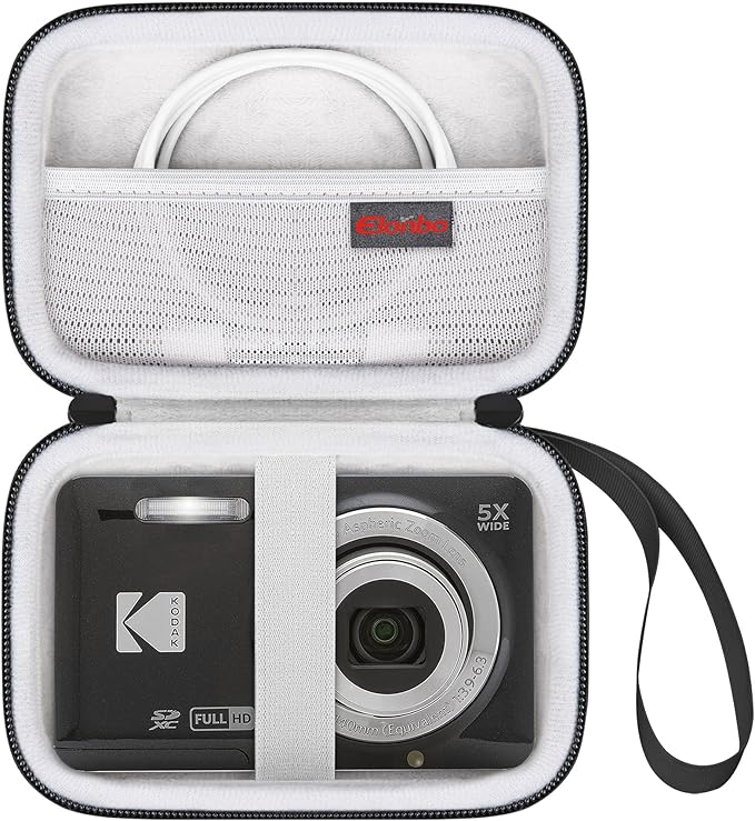 Elonbo Camera Carrying Case for KODAK PIXPRO FZ55 / FZ53 / FZ45 / FZ43 16MP Digital Camera, Vlogging Camera Storage Holder TTravel Bag, Mesh Bag Fits Batteries, Cable, Memory Card, Card Reader,Black