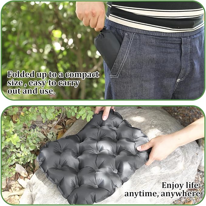 Inflatable Seat Cushion Portable Travel Airplane Seat Cushion Self-Inflating Camping Air Sitting Pad Portable Bleacher Cushions for Office Chair Hiking Outdoor Climbing Kayak Patio Car