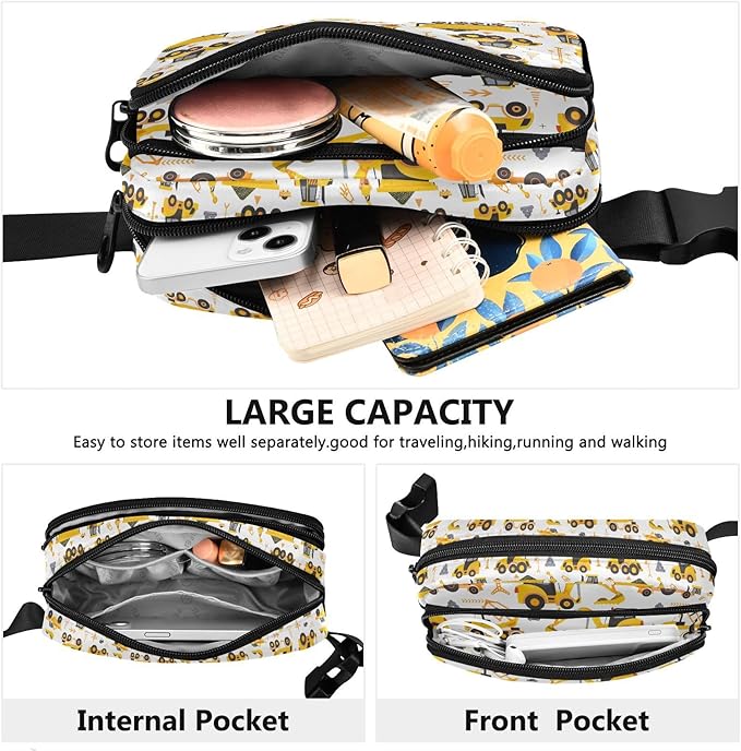 Kawaii Vehicles Tractors Excavator Fanny Pack for Women Men Water Resistant Fashion Waist Packs with Adjustable Strap Belt Bag for Travel Workout Jogging Hiking 21219412