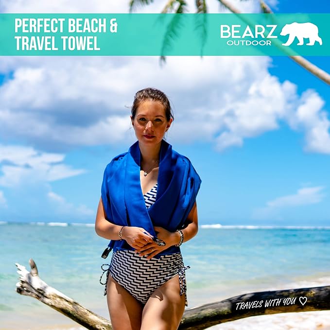 Microfiber Towel Set by BEARZ Outdoor. Microfiber Towels for Body, Workout Towel, Camp Towel, Yoga Towel, Sweat Towel, Microfiber Beach Towel, Travel Towel. Fast Drying & Compact. Free Face Towel
